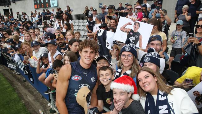 Charlie Curnow with fans at Carlton Football training at Ikon Park before Christmas. Picture: David Crosling