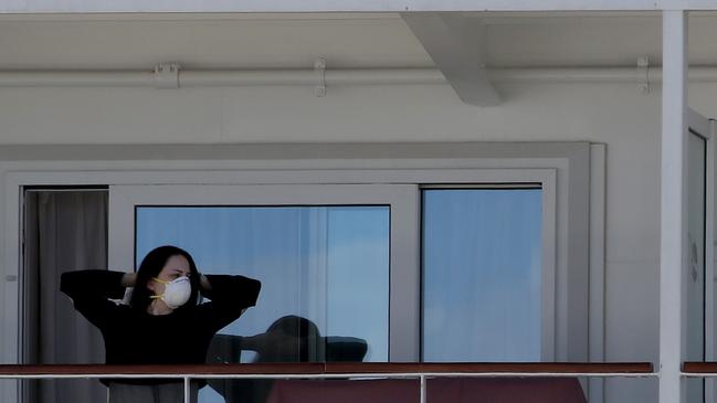 A crew member aboard the Artania while moored at Fremantle. Picture: Colin Murty