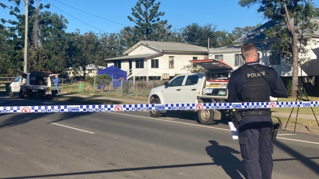 Police cordoned off a massive area along Patrick Street in Laidley after they allege a 48-year-old man was murdered. Picture: NCA/ Michael Nolan.