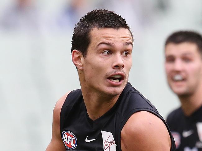 AFL Round 21. 11/08/2019.  Richmond v Carlton at the MCG.   Jack Silvagni of the Blues clears from defence 1st quarter   . Pic: Michael Klein