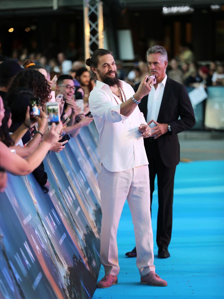 Jason Momoa at the Australian premiere of Aquaman. Picture: Nigel Hallett