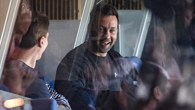 Jimmy Bartel in the media box for 3AW during the weekend.