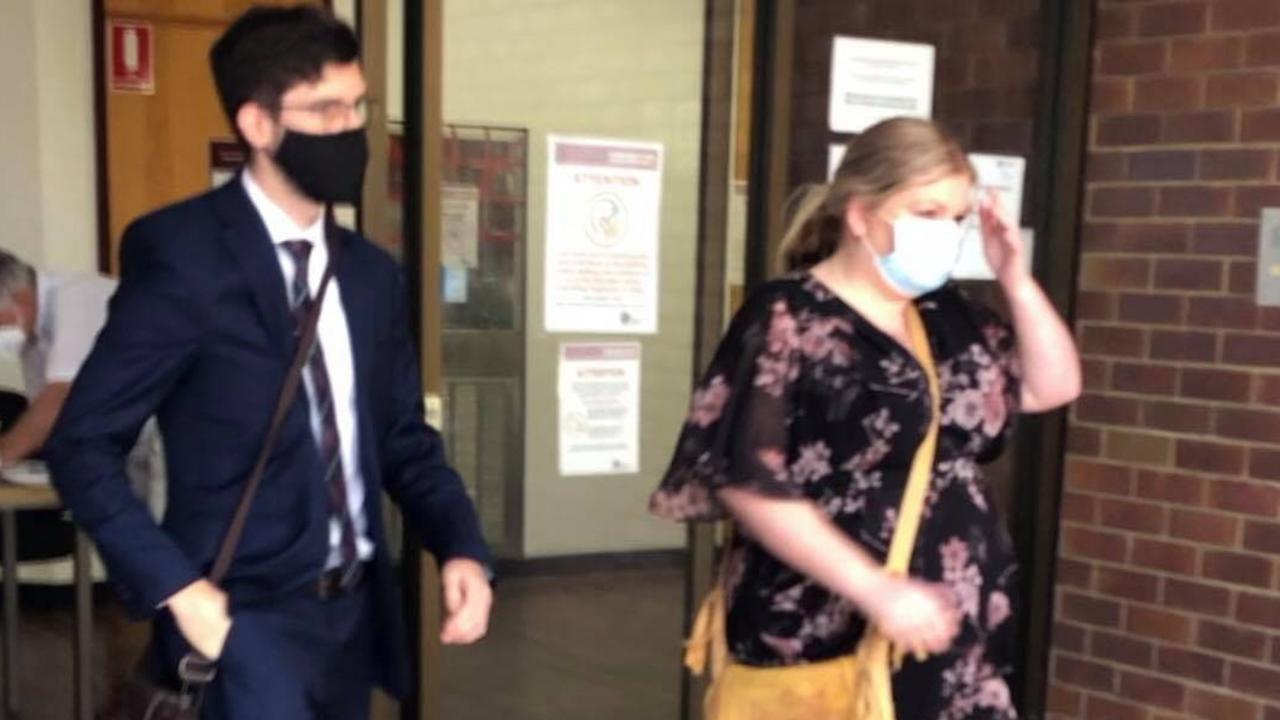 Stefanie Lorraine Keen (right) leaving Noosa Magistrates Court with her solicitor Lachlan Cramb. Picture: Laura Pettigrew.