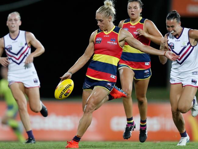 Crows co-captain Erin Phillips was in superb form against the Fremantle Dockers at TIO Stadium on Saturday night. Picture: Michael Willson/AFL Media