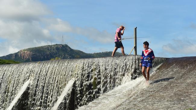 Wet weather in Townsville. Sonny Widt, 14, and Levi Buchanan, 14, from Kirwan at Aplin's Weir. Picture: Evan Morgan