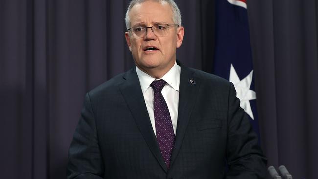 Scott Morrison during a press conference after the National Cabinet meeting. Picture: NCA NewsWire / Gary Ramage