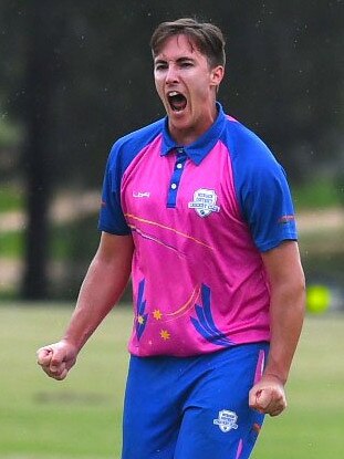 Gympie A grade cricket grand final Murgon vs Colts - Bryce Edwards is pumped after claiming a big wicket. Picture: Shane Zahner