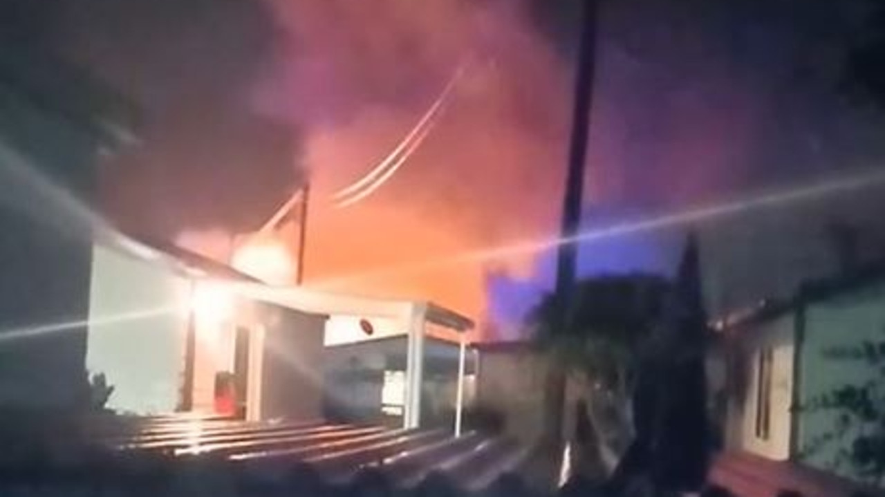 Footage of a fire which killed a man inside a Burpengary unit Monday evening.