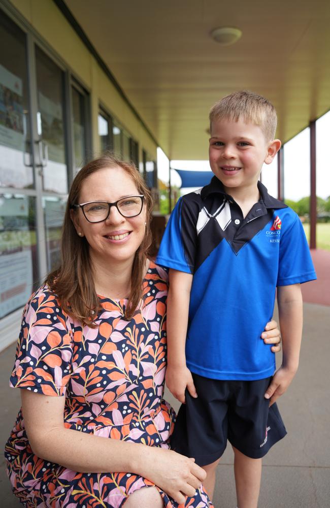 The first day of school for Concordia Lutheran College's 2023 prep students. Luca Barbagallo with mum Emma.