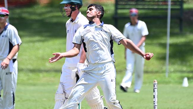 TSS bowler Dushyant ThamanGPS first Xv cricket between BBC v TSS at Parkman Park.Saturday February 17, 2024. Picture, John Gass