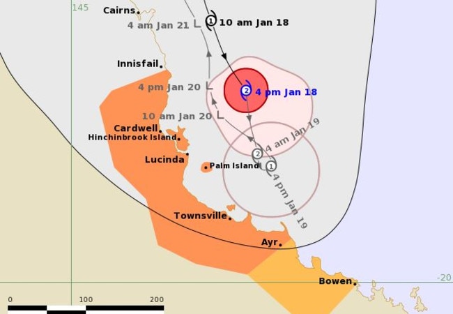 The Bureau of Meteorology's updated forecasted tracking map, issued at 4.42pm.