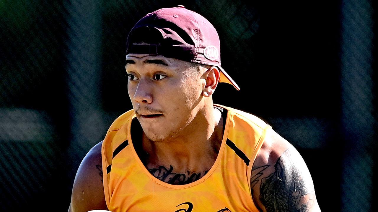 Tesi Niu in action during a Brisbane Broncos NRL training session at Clive Berghofer Field on June 30, 2021 in Brisbane, Australia. (Photo by Bradley Kanaris/Getty Images)