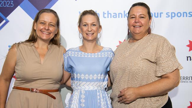 Andrea Rice, Stef Schultz and Michelle Smith at the October Business Month 2023 in Mindil Beach Casino Resort, Darwin. Picture: Pema Tamang Pakhrin