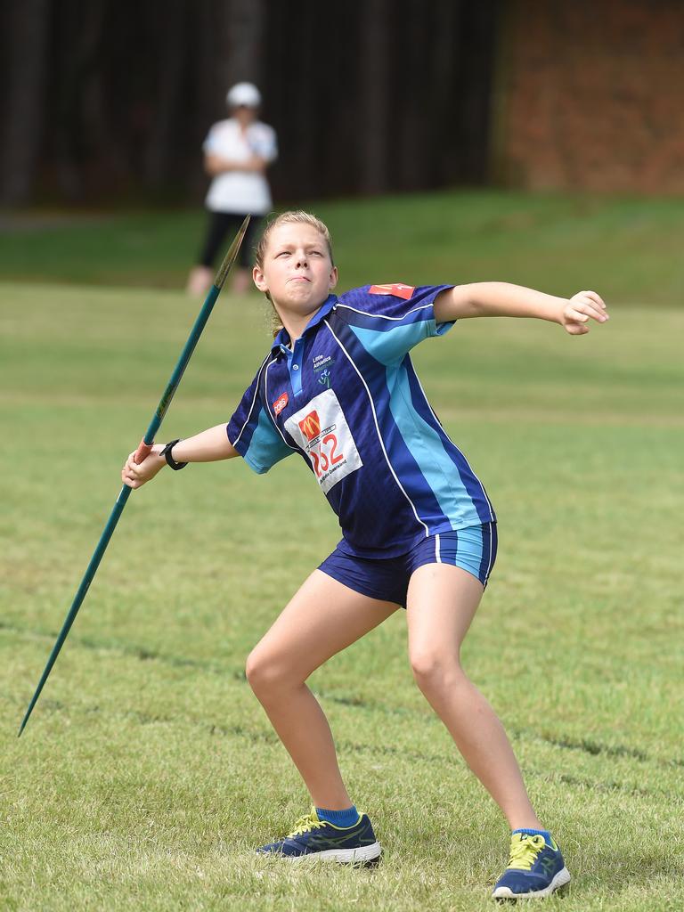 South Coast Little Athletics Titles at Pizzey Park in Miami. Javelin event. Shyla Phillips. Picture: Lawrence Pinder