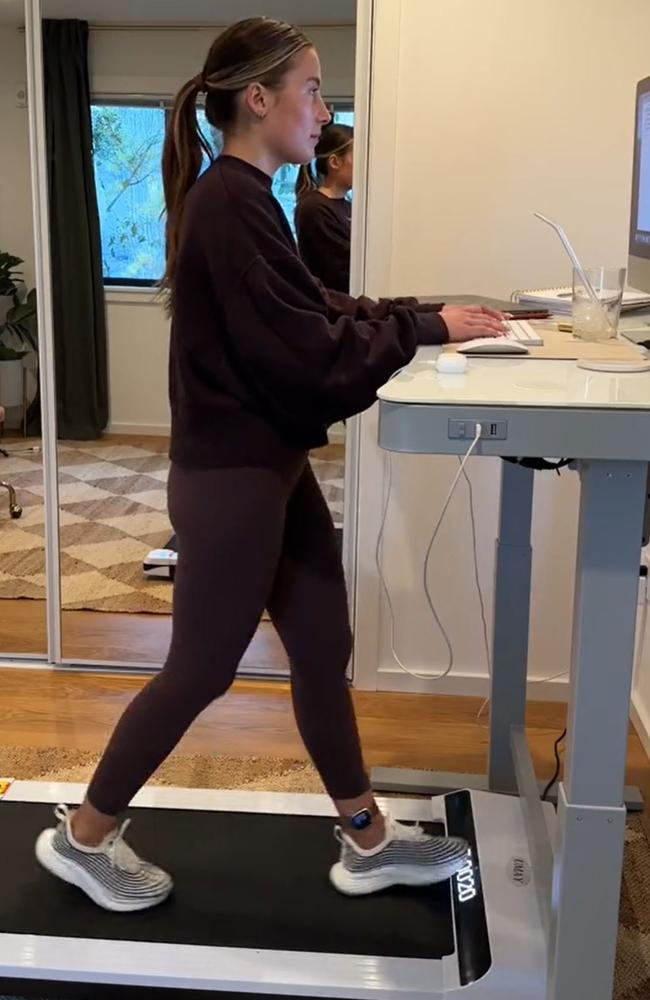 An influencer straps hers to her ankle while walking on her treadmill. Picture: TikTok/@hauskris