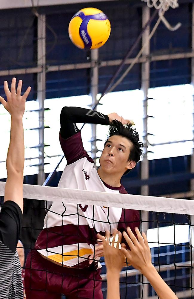 Opposition hitter Luka King in the St Peters v Iona College Firsts volleyball on Saturday March 4, 2023. Picture: John Gass