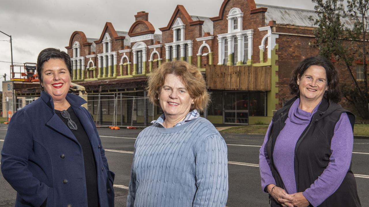 (From left) Amanda Hinds, Sandra Jenner and Sally Boardman have a plan to turn the historic Nolan’s Block building in Crows Nest into a modern day emporium. Picture: Nev Madsen.