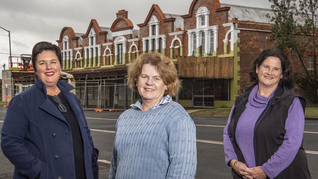 (From left) Amanda Hinds, Sandra Jenner and Sally Boardman have a plan to turn the historic Nolan’s Block building in Crows Nest into a modern day emporium. Picture: Nev Madsen.