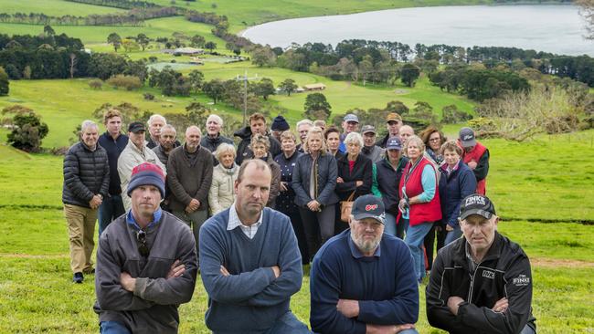 Farmers from across the Camperdown district rally against what is set to become Australia’s largest solar farm. Pictured are Bookaar-Camperdown community action group members. Picture: Zoe Phillips
