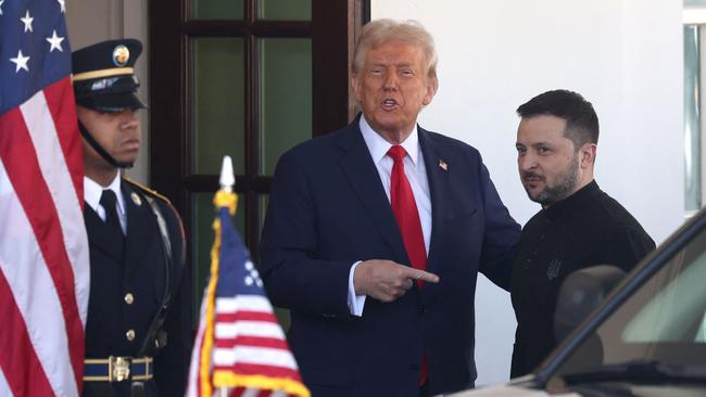 US President Donald Trump greets Ukraine's President Volodymyr Zelensky as he arrives at the White House.