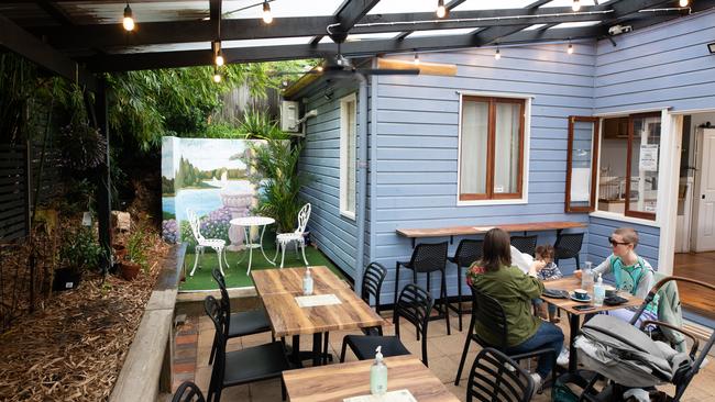 The outdoor courtyard at Dovetail Social cafe in Highgate Hill. Picture: David Kelly