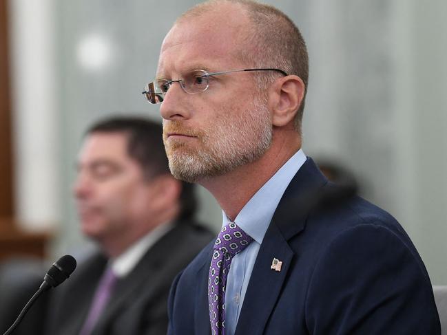 (FILES) Commissioner of Federal Communications Commission, Brendan Carr, testifies during an oversight hearing to examine the Federal Communications Commission on June 24, 2020, in Washington,DC. US President-elect Donald Trump, in a statement released on November 17, 2024, has nominated Carr for Chairman of the Federal Communications Commission (FCC), (Photo by Jonathan Newton / POOL / AFP)