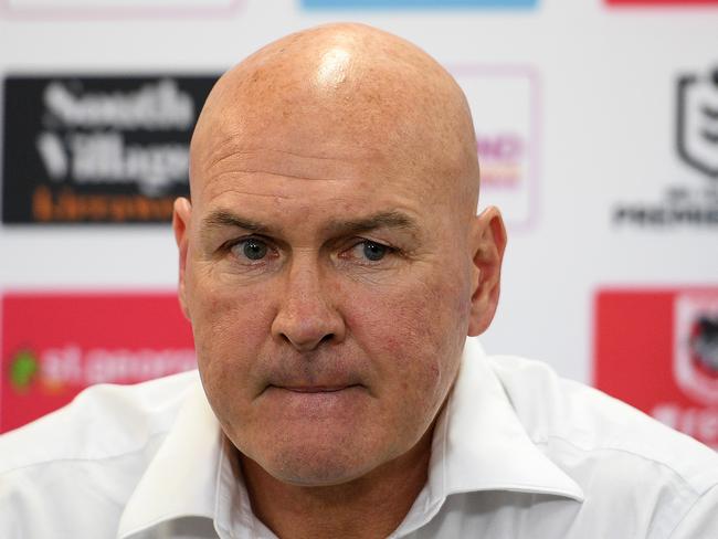 Dragons coach Paul McGregor speaks during a press conference following the Round 23 NRL match between the St George Illawarra Dragons and the Sydney Roosters at Jubilee Stadium in Sydney, Saturday, August 24, 2019. (AAP Image/Dan Himbrechts) NO ARCHIVING, EDITORIAL USE ONLY