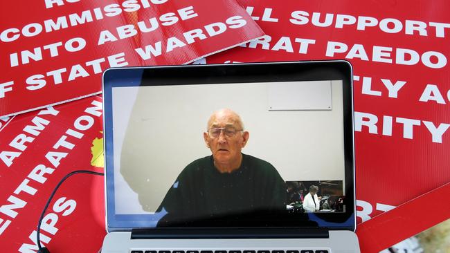 Gerald Ridsdale appears on video link from Ararat Prison for the Royal Commission Into Child Abuse in Ballarat. Picture: Norm Oorloff