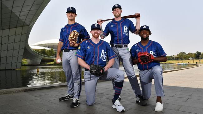 Adelaide Giants mid-season recruits Daniel Procopio, Tyler Beardsley, Jeremy Hazelbaker and Jose Taveras. Picture: AAP/Keryn Stevens