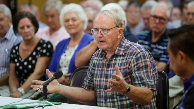 A man speaks against proposed changes to the franking credit refund scheme at Sydney’s Chatswood Club as part of the inquiry.