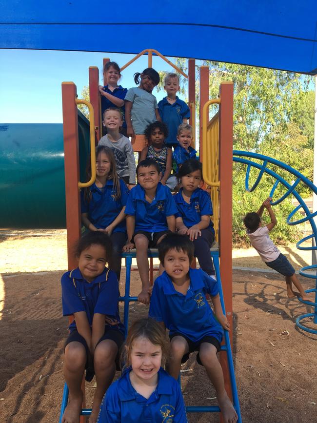 JABIRU AREA SCHOOL. FRONT ROW: Clementine. SECOND ROW (L-R): Mahalia, Logan. THIRD ROW (L-R): Yasmin, Caleb, Francheska. FOURTH ROW (L-R): Reuben, Rodney, Tex. BACK ROW (L-R): Teyah, Shontaya, Jed, Anthony