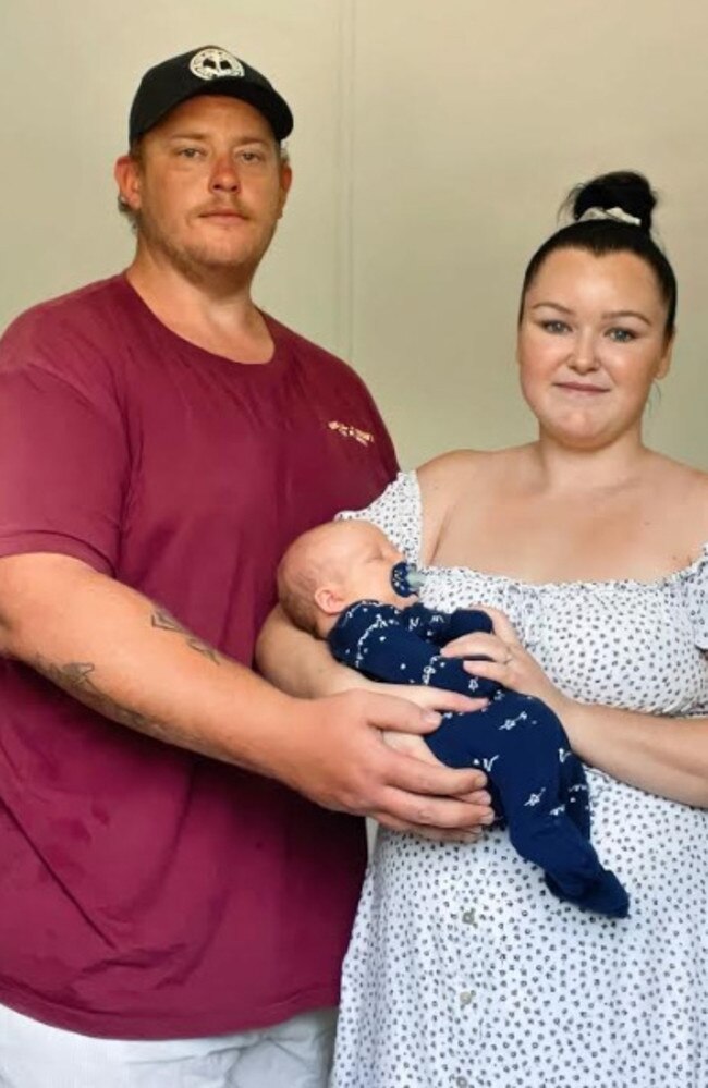 Ari Prince, with partner Luke Shelton and baby Eli, was 35 weeks’ pregnant when a midwife raised concerns about plans to send her to Rockhampton hospital from Gladstone by road while showing signs of serious illness.