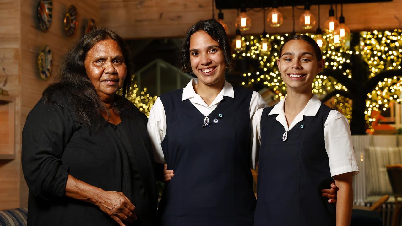 Grandma Patricia Georgetown with sisters Natayleah Georgetown and Cyndell McDonald Georgetown at the Ovolo Hotel graduation ceremony at Woolloomooloo. Natayleah is the first in her family to graduate high school and was helped by the Woolloomooloo Police Community Scholarship Foundation. Picture: Richard Dobson