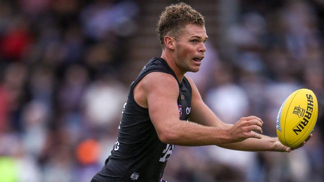 ADELAIDE, AUSTRALIA - FEBRUARY 14: Dan Houston in action during the Port Adelaide Power Intra-Club match at Alberton Oval on February 14, 2020 in Adelaide, Australia. (Photo by Matt Turner/AFL Photos via Getty Images)