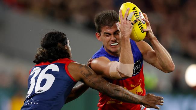 Brandon Starcevich got the job done again for the Lions on Friday night. Picture: Michael Willson/AFL Photos