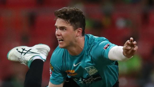 SYDNEY, AUSTRALIA - DECEMBER 27: Mitch Swepson of the Heat bowls during the Men's Big Bash League match between the Sydney Thunder and the Brisbane Heat at Sydney Showground Stadium on December 27, 2022 in Sydney, Australia. (Photo by Jason McCawley/Getty Images)