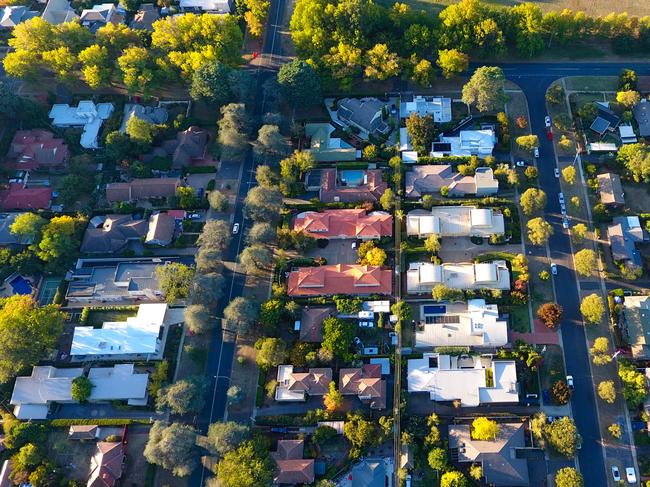 Aerial view of a typical Australian suburb; housing overhead generic