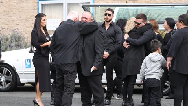 Mourners arrive at the funeral of Tyrese Bechard on Thursday. Picture: John Grainger