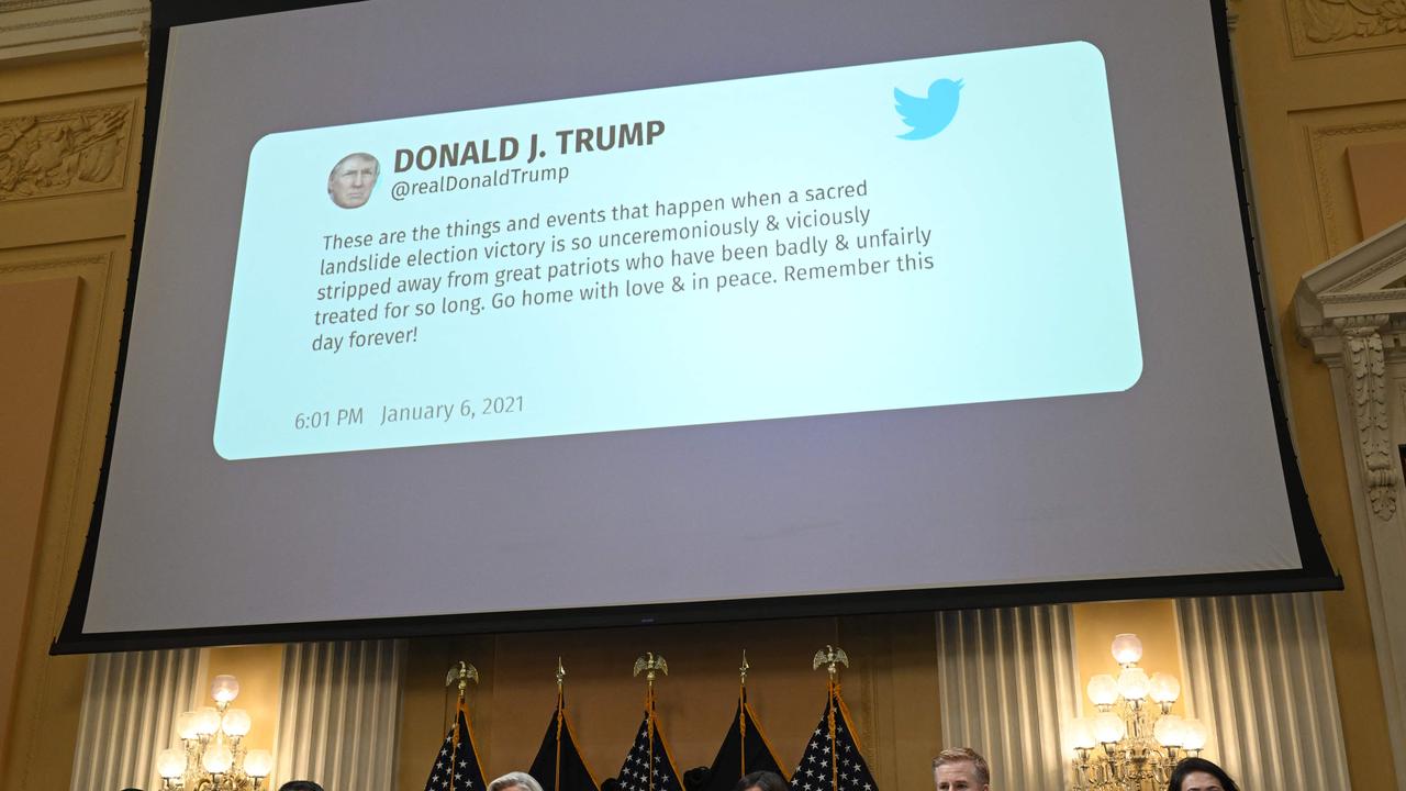 A January 6, 2021, 6:01pm tweet from Former President Donald Trump. Picture: Saul Loeb/AFP