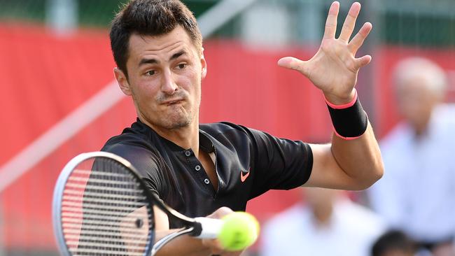 Bernard Tomic in action at the Rakuten Open in Japan.