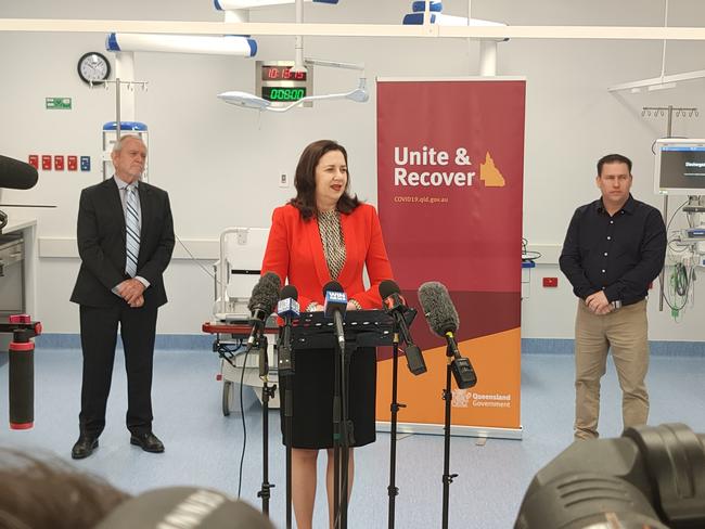 Queensland Premier Annastacia Palaszczuk discusses the current COVID-19 situation at Gladstone Hospital.