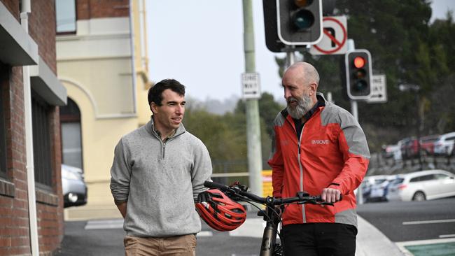 Brendan Marshall from Next Door Cafe, Adam Holmstrom from Inspiring Place. Image: John Sampson, City of Hobart.