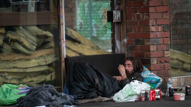 A rough sleeper on the streets of Melbourne last month. Picture: Jason Edwards