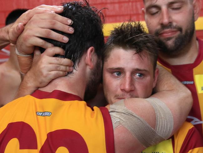 Marty Lambe was reduced to tears after Nunawading’s win. Picture: Davis Harrigan 