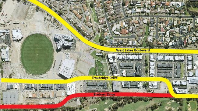 A portion of Brebner Drive at West Lakes will be closed to traffic. Pic: Supplied