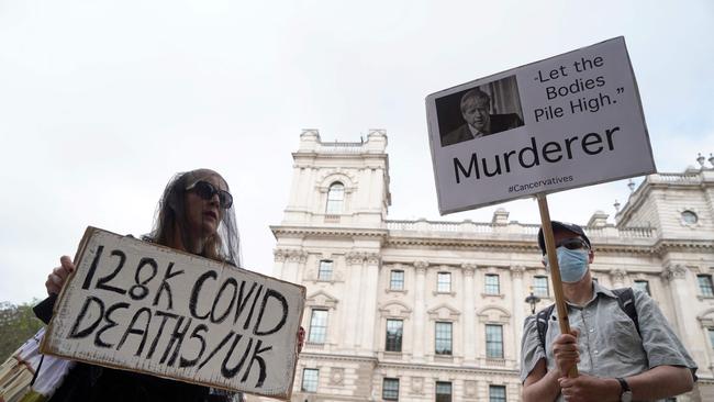 Activists protest against the government's handling of the Covid-19 crisis in London. Picture: AFP.