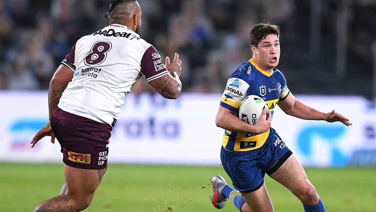 Parramatta halfback Mitch Moses doesn’t have to audition for the vacant Blues No.7 jumper because his NRL form warrants selection. Picture: AAP Image/Dan Himbrechts.