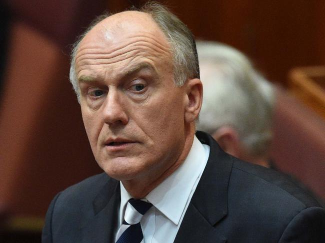 Liberal Tasmanian senator and former cabinet minister Eric Abetz during Question Time in the Senate at Parliament House in Canberra, Wednesday, Oct. 12, 2016. (AAP Image/Mick Tsikas) NO ARCHIVING