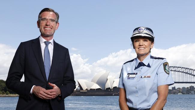 Premier Dominic Perrottet and new Police Commissioner Karen Webb. Picture: Jonathan Ng