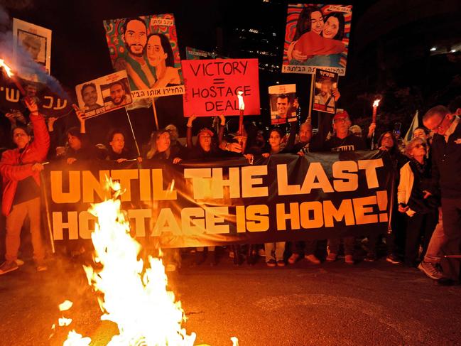 People gather in Tel Aviv a day before a ceasefire approved by Israel and Hamas is set to take effect. Picture: Jack Guez/AFP